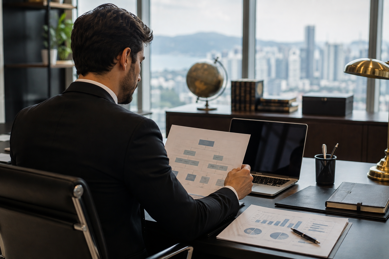 Executivo Analisando Organograma no Escritório