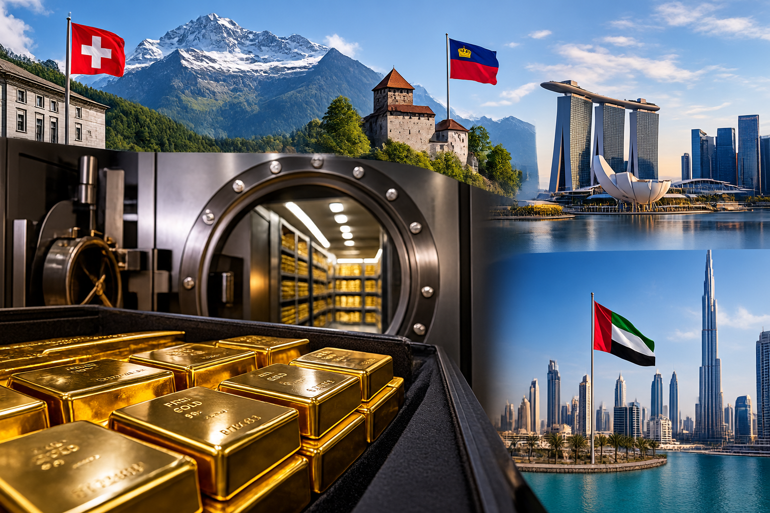 Custódia segura de metais preciosos em cofres na Suíça, Singapura e Dubai